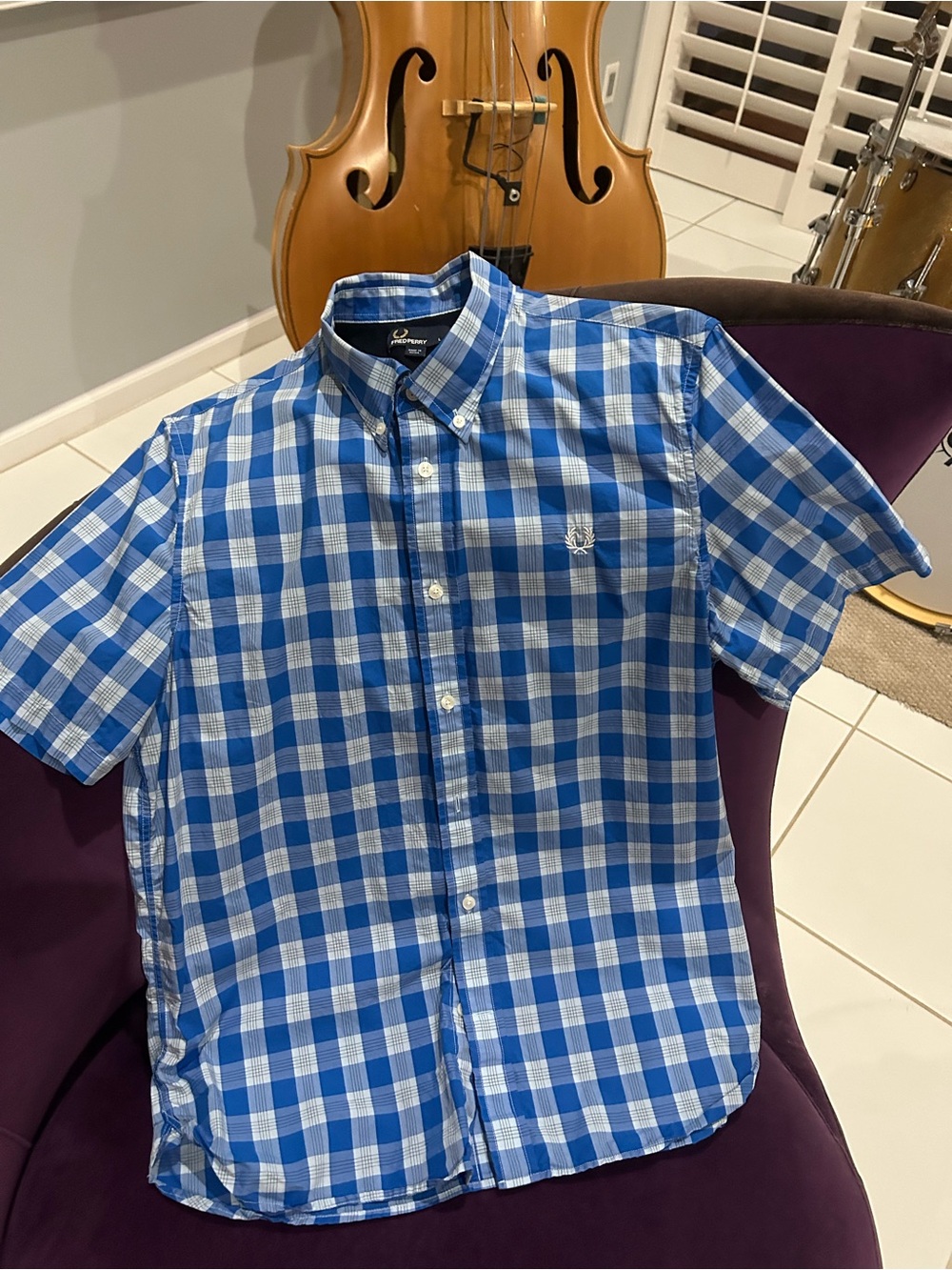 Fred Perry Blue Plaid Short-Sleeve Button-Down Shirt -